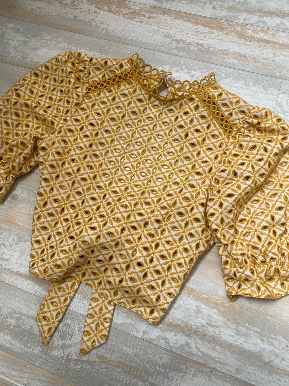 Topshop Mustard Yellow Cutwork Lace Blouse